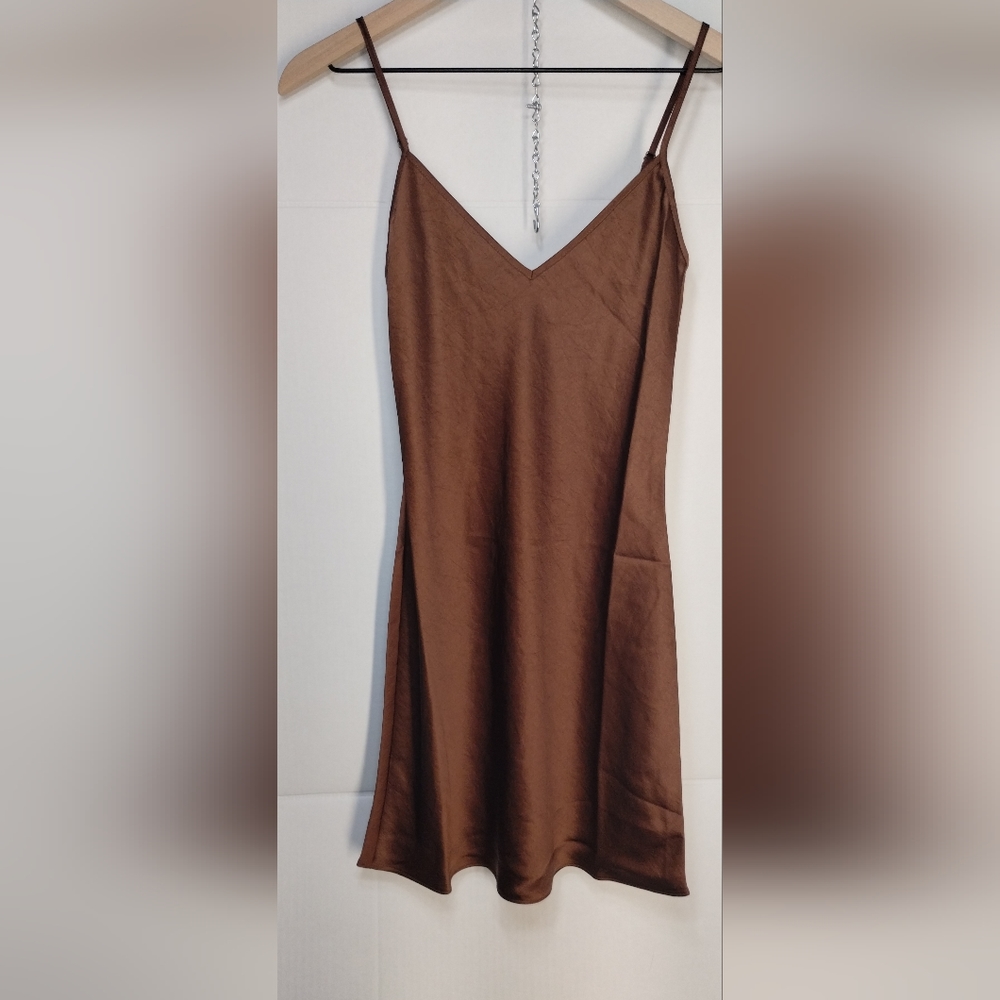 Wilfred Brown Satin Slip Mini Dress